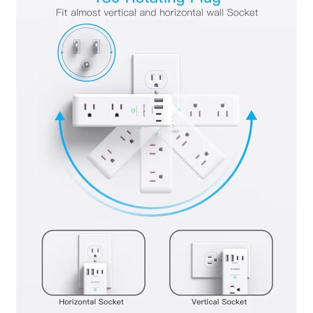 Surge protector outlet Extender with rotating Plug, 6 Ac Multi plug